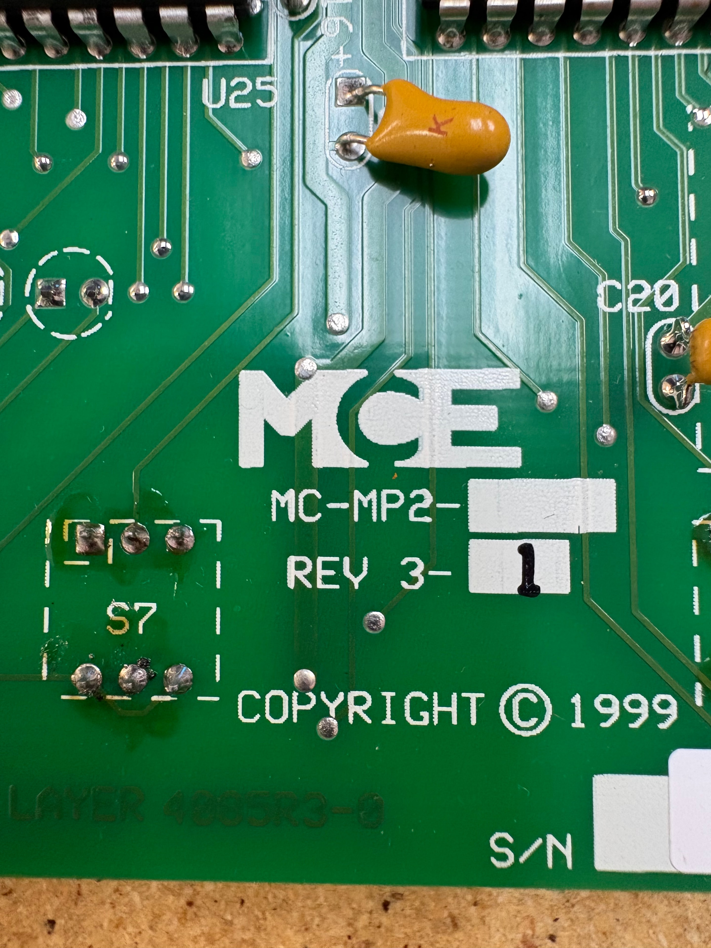 MCE Motion Control HC-MPU REV X3 board label close-up showing part number and revision